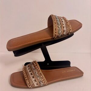 Madden Girl Brown and Gold Embellished Sandals